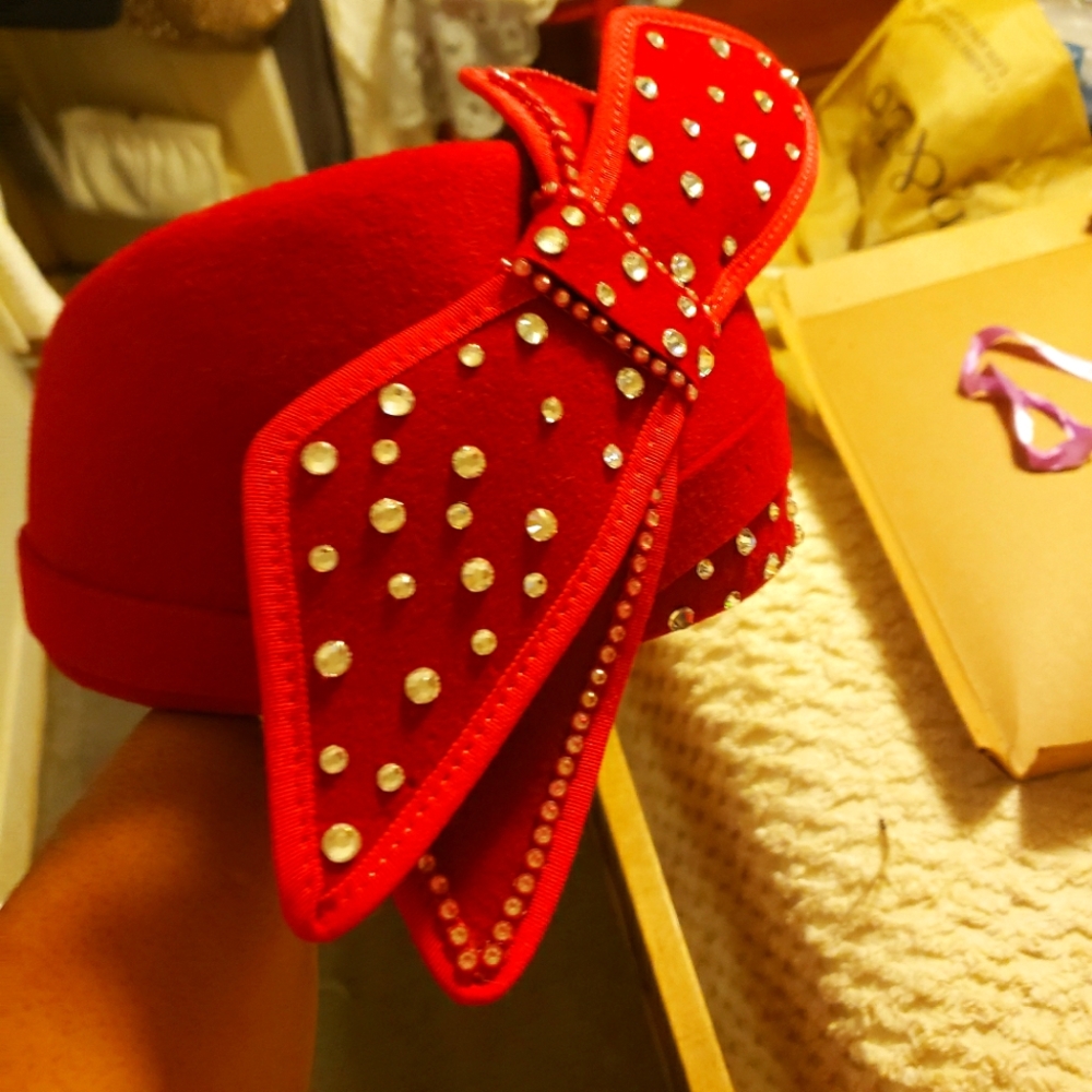 Red Rhinestone Church Hat❤